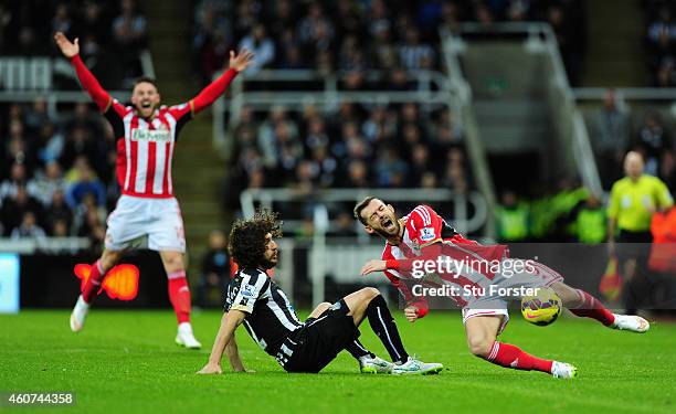 Newcastle player Fabricio Coloccini fouls Steven Fletcher of Sunderland during the Barclays Premier League match between Newcastle United and...