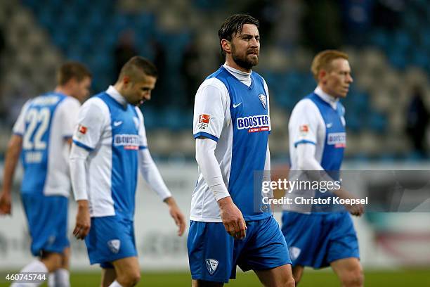 Stanislav Sestak, Heiko Butscher and Mikael Forssell of Bochum look dejected after the Second Bundesliga match between VfL Bochum and Erzgebirge Aue...