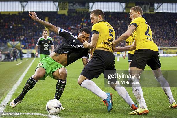 Colin Kazim-Richards of Feyenoord, Remy Amieux of NAC Breda, Gilles Swerts of NAC Breda during the Dutch Eredivisie match between NAC Breda and...