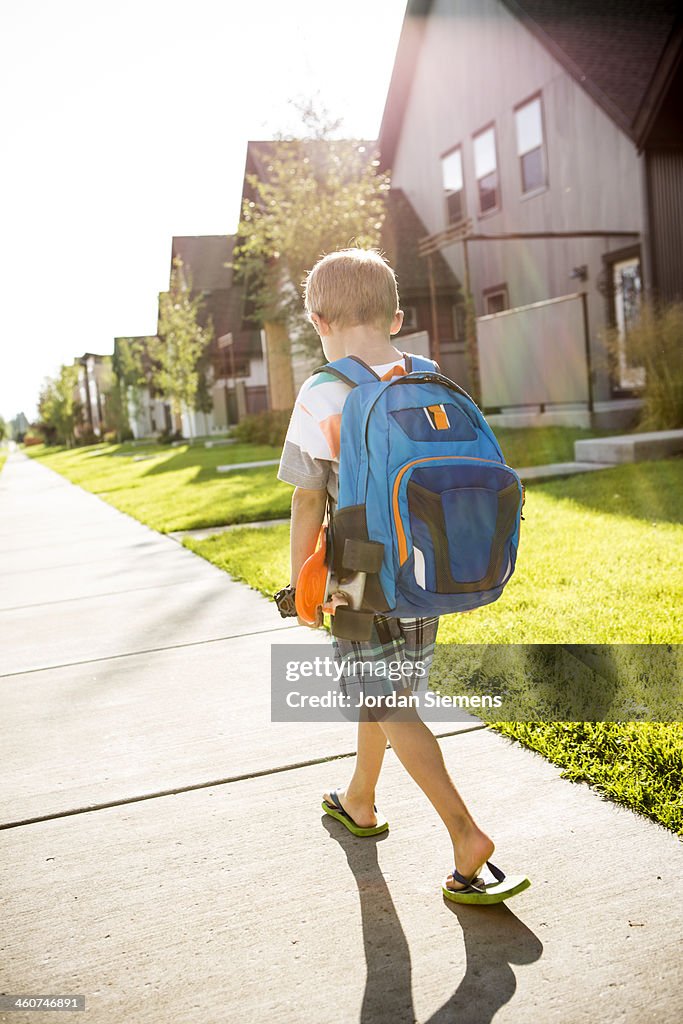 Kid walking to school.