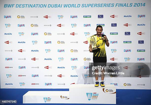 Tai Tzu Ting of Chinese Taipai poses with the trophy after beating Sung Ji Hyun of Korea to win the Women's Singles during day five of the BWF...