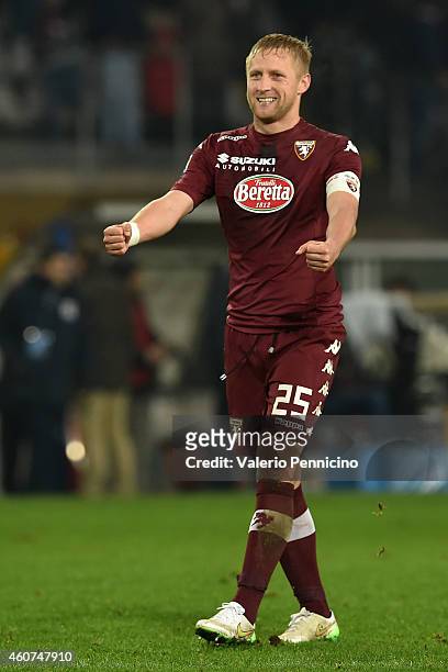 Kamil Glik of Torino FC celebrates victory at the end of the Serie A match betweeen Torino FC and Genoa CFC at Stadio Olimpico di Torino on December...