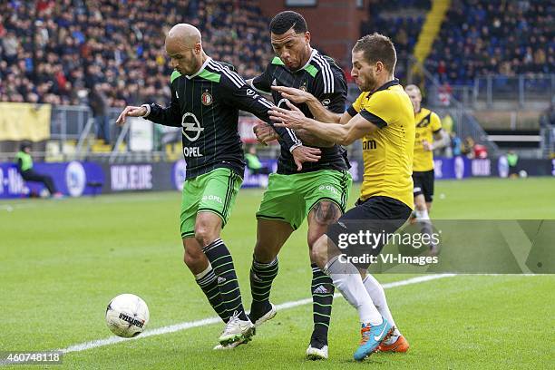 Karim El Ahmadi of Feyenoord, Colin Kazim-Richards of Feyenoord, Remy Amieux of NAC Breda during the Dutch Eredivisie match between NAC Breda and...