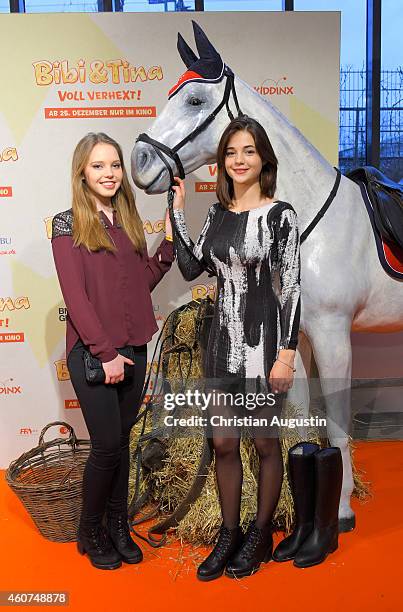 Lina Larissa Strahl and Lisa-Marie Koroll attend the Hamburg premiere of the film 'Bibi & Tina - Voll verhext!' at Cinemaxx on December 21, 2014 in...