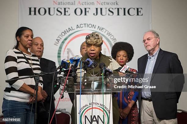 Gwen Carr , Eric Garner's mother, and Esaw Garner Garner's widow, attend a press conference denouncing the shooting deaths of two New York Police...