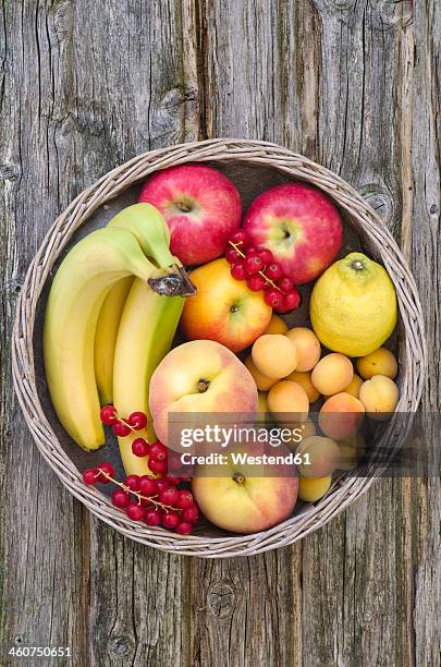 basket filled with fruits, close up - fruit bowl stock pictures, royalty-free photos & images