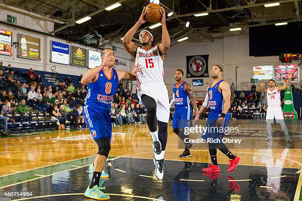 Sherwood Brown of the Maine Red Claws goes up for a shot against the Westchester Knicks on December 20, 2014 at the Portland Expo in Portland, Maine....