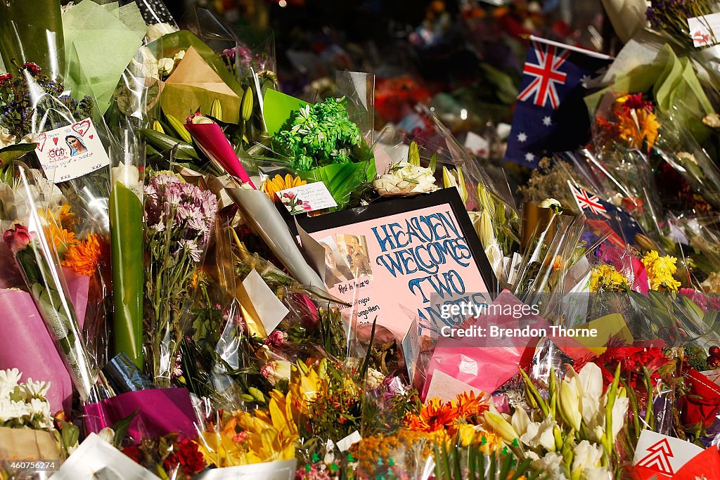 Siege Memorial At Martin Place Continues To Grow As Thousands Leave Flowers In Remembrance