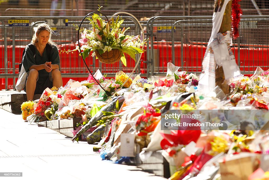 Siege Memorial At Martin Place Continues To Grow As Thousands Leave Flowers In Remembrance