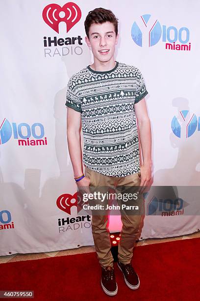 Shawn Mendes attends Y100s Jingle Ball Village, Y100s Jingle Ball 2014 official pre-show at BB&T Center on December 21, 2014 in Miami, FL.