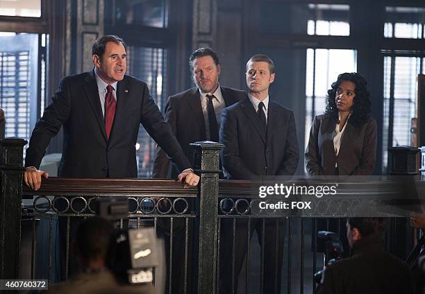 Richard Kind, Donal Logue, Ben McKenzie and Zabryna Guevara in the "Selina Kyle" episode of GOTHAM airing Monday, Sept. 29, 2014 on FOX.