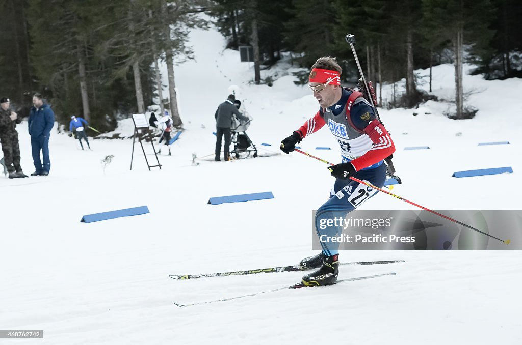 Dmitry Malyshko (RUS) on the course during the IBU Biathlon...