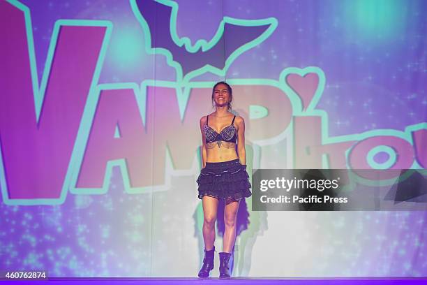 Greeicy Rendon as Daisy, star of the telefilm for teenagers "Chica Vampiro", during the final rehearsal of the show which will begin Saturday,...