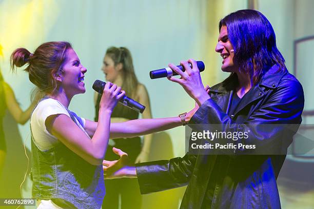 Greeicy Rendon as Daisy, star of the telefilm for teenagers "Chica Vampiro", with Eduardo Martinez, as Mirko, during the final rehearsal of the show...