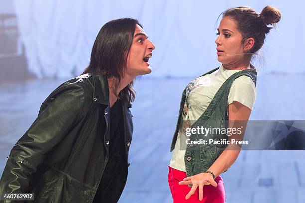 Greeicy Rendon as Daisy, star of the telefilm for teenagers "Chica Vampiro", with Eduardo Martinez, as Mirko, during the final rehearsal of the show...