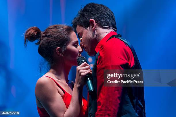 Greeicy Rendon as Daisy, star of the telefilm for teenagers "Chica Vampiro", with Santiago Talledo, as Max, during the final rehearsal of the show...