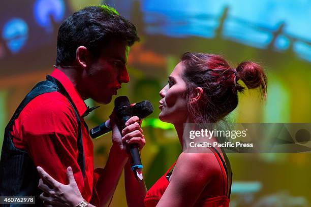 Greeicy Rendon as Daisy, star of the telefilm for teenagers "Chica Vampiro", with Santiago Talledo, as Max, during the final rehearsal of the show...