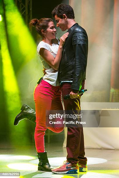 Greeicy Rendon as Daisy, star of the telefilm for teenagers "Chica Vampiro", with Santiago Talledo, as Max, during the final rehearsal of the show...