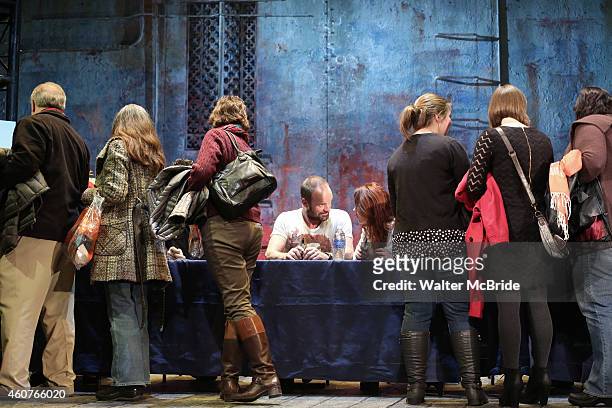 Sting and Rachel Tucker attend the autograph signing for the Original Broadway Cast Recording of 'The Last Ship' on stage at The Neil Simon Theatre...