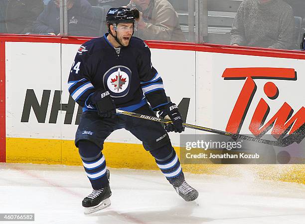 Grant Clitsome of the Winnipeg Jets calls for the puck during second period action against the Philadelphia Flyers on December 21, 2014 at the MTS...