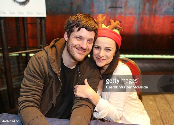 Michael Esper and Sally Ann Triplett attend the CD autograph signing for the Original Broadway Cast Recording of 'The Last Ship' on stage at The Neil...