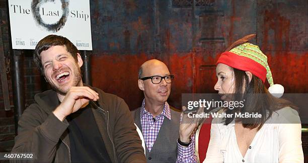 Michael Esper, Richard Ridge and Sally Ann Triplett attend the CD autograph signing for the Original Broadway Cast Recording of 'The Last Ship' on...