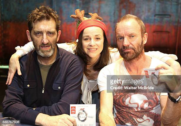 Jimmy Nail, Sally Ann Triplett and Sting attend the CD autograph signing for the Original Broadway Cast Recording of 'The Last Ship' on stage at The...
