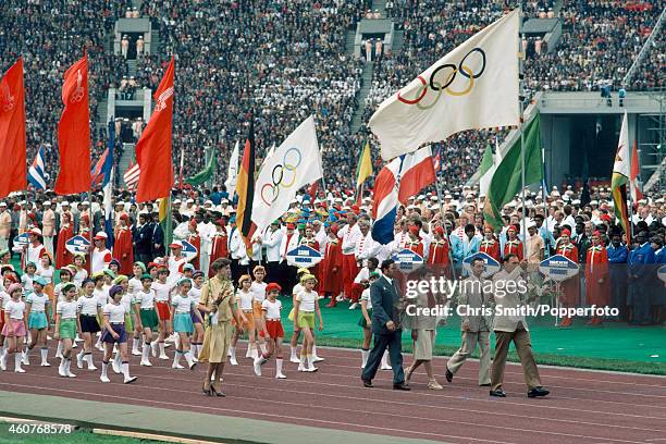 The Opening Ceremony at the start of the Summer Olympic Games in Moscow on 19th July 1980.