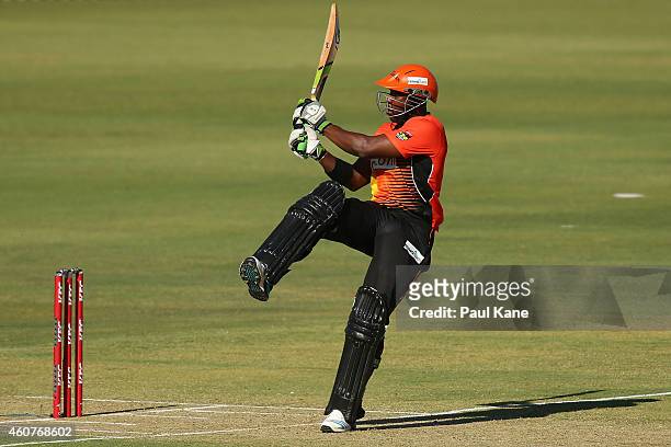 Michael Carberry of the Scorchers bats during the Big Bash League match between the Perth Scorchers and Adelaide Strikers at WACA on December 22,...