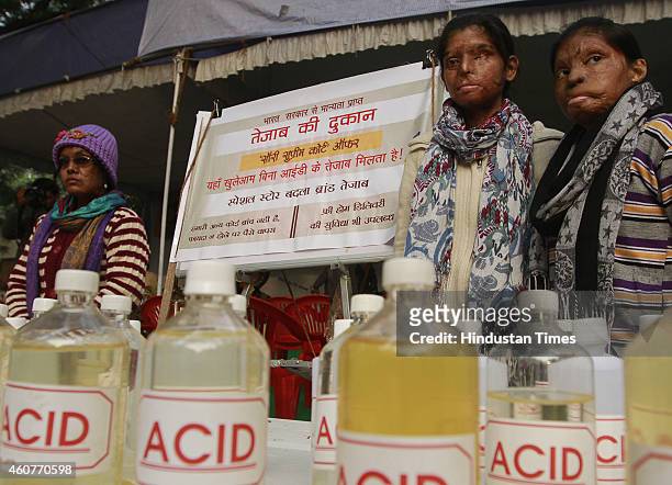 Acid attack victims sit on hunger strike demanding fast-track court for violence against women and effective and stringent laws against acid attacks...