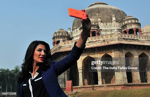 Actress Nargis Fakhri during a promotional event in New Delhi.