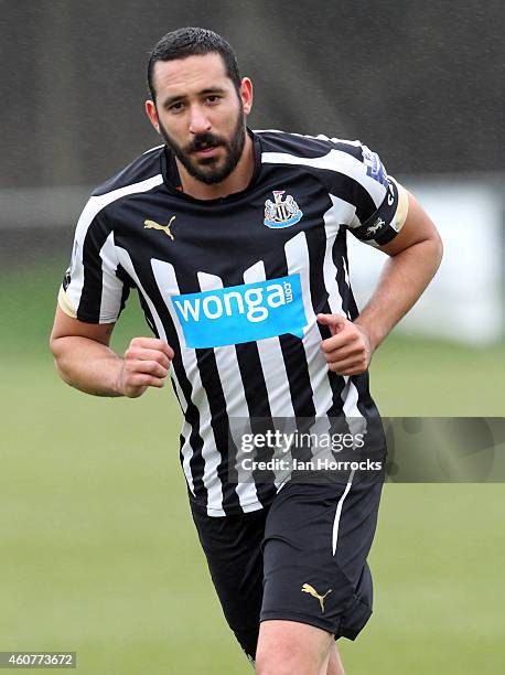 Jonas Gutierrez plays his first game since recovering from cancer during the Barclays U21 Premier League between Newcastle United and West Ham at...