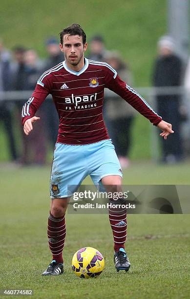 Diego Poyet of West Ham and son of Sunderland manager Gus Poyet in action during the Barclays U21 Premier League between Newcastle United and West...