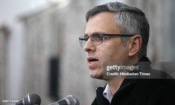 The Jammu and Kashmir Chief Minister and National Conference leader Omar Abdullah addressing press conference on December 22,2014 in Srinagar, India....