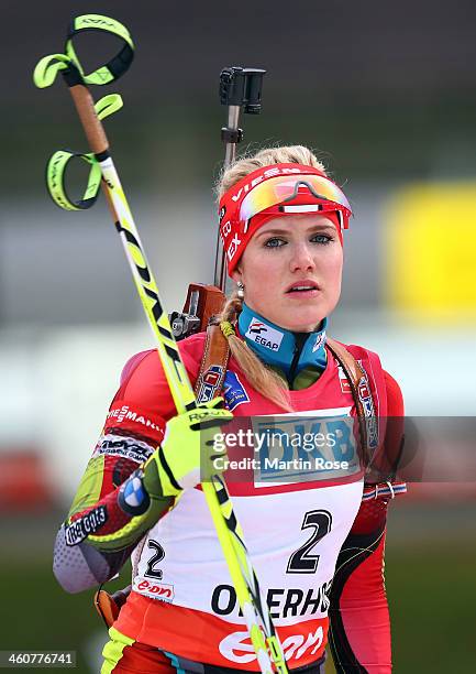 Gabriela Soukalova of Czech Republic competes in the women's 12.5km mass start during the IBU Biathlon World Cup on January 5, 2014 in Oberhof,...