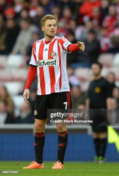 Sebastian Larsson of Sunderland gestures during the FA Cup Third Round match between Sunderland and Carlisle United at the Stadium of Light on...