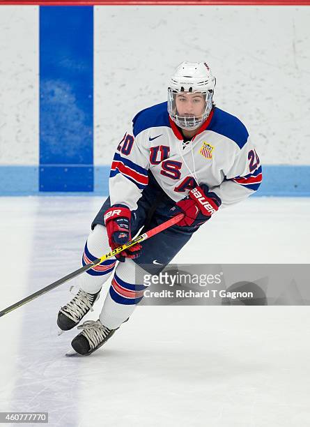 Jeremy Bracco of the USA National Junior Team warms up prior to NCAA exhibition hockey against the Boston University Terriers at Walter Brown Arena...