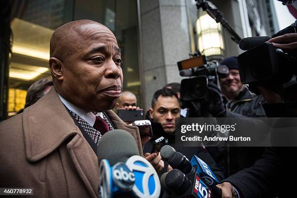 Brooklyn Borough President and former New York City police officer Eric Adams arrives at a Police Athletic League Luncheon on December 22, 2014 in...