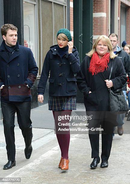 Austin Swift, Taylor Swift and Andrea Finlay are seen on December 22, 2014 in New York City.