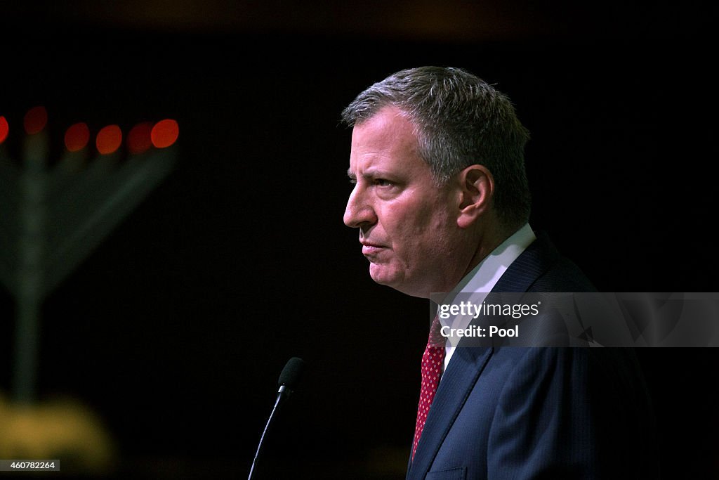 NY Mayor De Blasio Attends Police Athletic League Luncheon