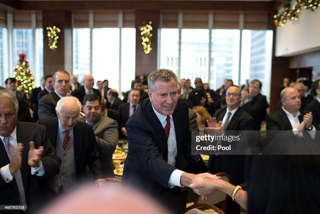 NY Mayor De Blasio Attends Police Athletic League Luncheon