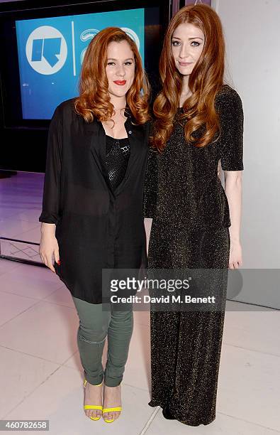 Katy B and Nicola Roberts attend the Rinse FM 20th Birthday Anniversary Dinner at St Martins Lane Hotel on December 22, 2014 in London, England.