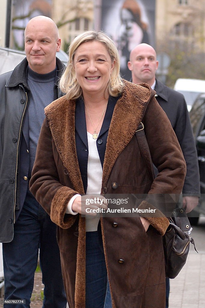 Marine Le Pen visits Christmas Market on the Champs Elysees