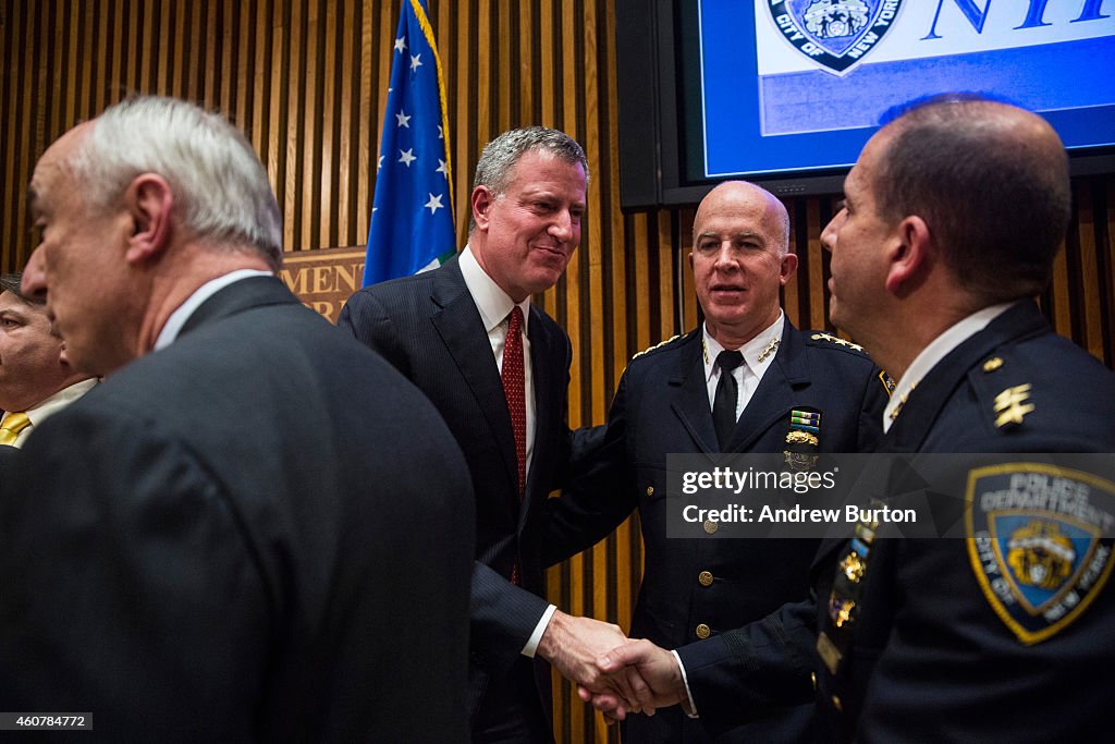 Mayor De Blasio And NYPD Commissioner Bratton Speak To Press On Police Shootings