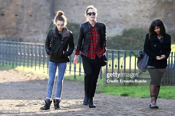 American actress Julianne Moore with her daughter Liv Freundlich are sighted on a Christmas holiday at Fori Imperiali on December 21, 2014 in Rome,...