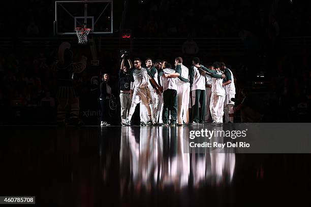 Denzel Valentine of the Michigan State Spartans prior to the game against the Citadel Bulldogs at the Breslin Center on December 22, 2014 in East...