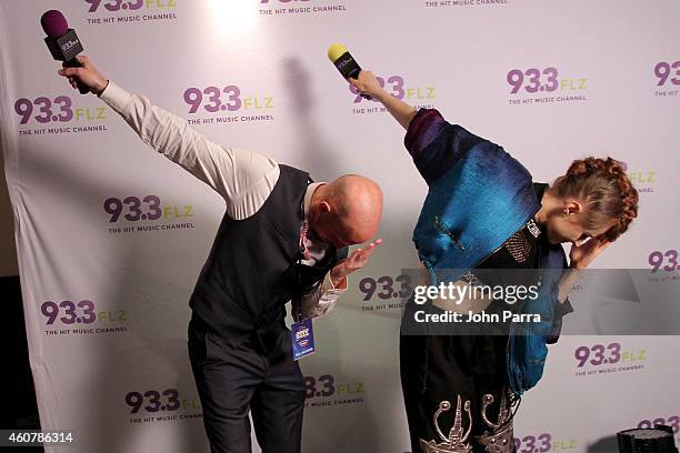 Brian Fink interviews Kiesza at 93.3 FLZs Jingle Ball 2014 at Amalie Arena on December 22, 2014 in Tampa, Florida.