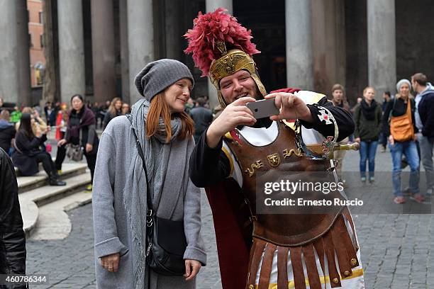 American actress Julianne Moore with her daughter Liv Freundlich are sighted on a Christmas holiday at Pantheon on December 20, 2014 in Rome, Italy.