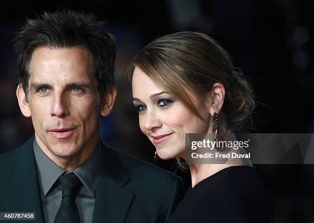 Ben Stiller and Christine Taylor attends the UK Premiere of "Night At The Museum: Secret Of The Tomb" at Empire Leicester Square on December 15, 2014...