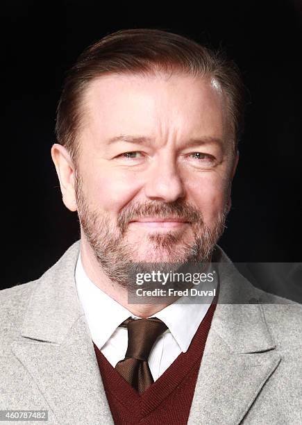 Ricky Gervais attends the UK Premiere of "Night At The Museum: Secret Of The Tomb" at Empire Leicester Square on December 15, 2014 in London, England.